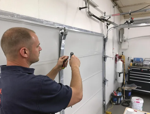 Before and after garage door dent repair by Avon Lake Garage Door Repair in Avon Lake