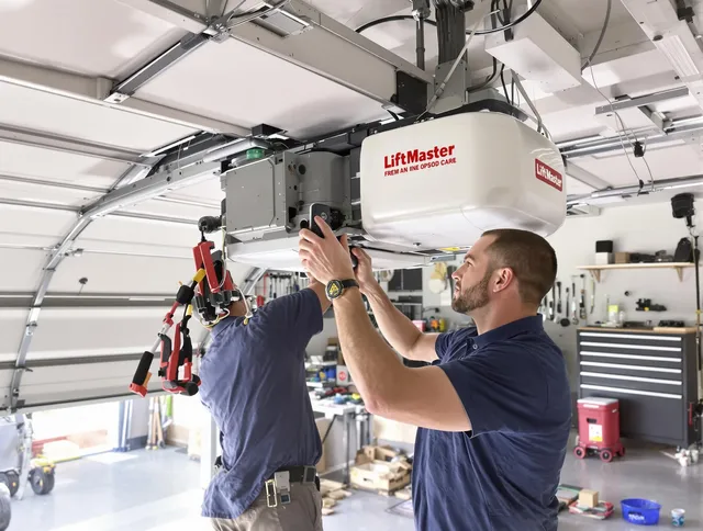 Avon Lake Garage Door Repair technician performing advanced diagnostics on garage opener in Avon Lake