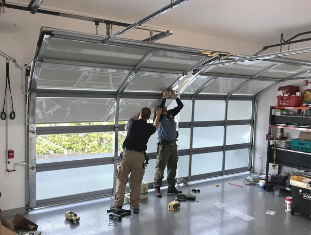 Avon Lake Garage Door Repair expert performing precise panel replacement on Avon Lake garage door